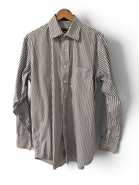 Forsyth Canada Non Iron Dress Shirt Men’s 15.5 34/35 Gray White Stripe Cotton